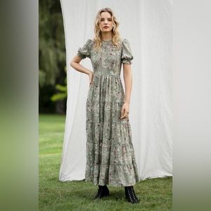 NWT Diane Von Furstenberg TVF Fern Maxi Dress Garden Flower Army